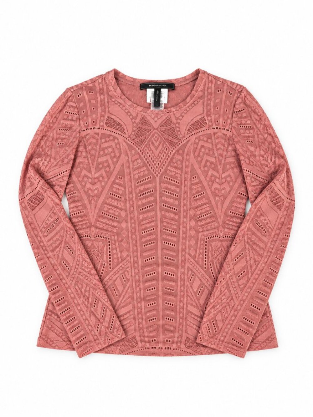NWT BCBGMAXAZRIA Agda Lace Long Sleeve Top Dusty Petal Pink Size L
